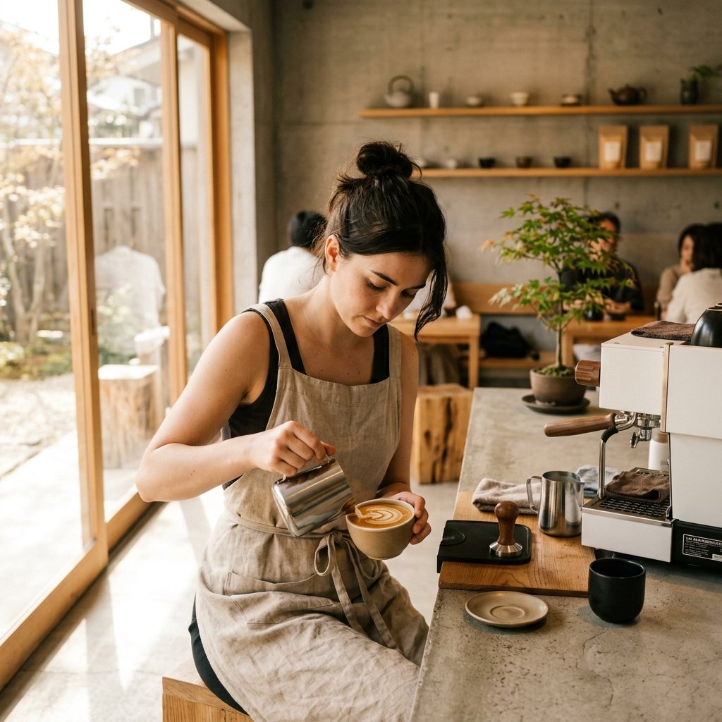 Barista pouring coffee